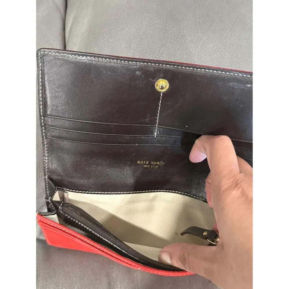 Kate Spade New York Red Pebbled Leather Tall Continental‎ Wallet Clutch